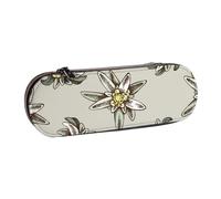 Leather Pencil Case Organizer for Stationery Storage,Seamless Pattern with H and Drawn Colored Edelweiss