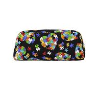 Leather Pencil Case Organizer, Premium Pvc Cosmetic Bag 8x5.5x20.5cm, Autism Awareness Puzzle Pieces Heart Pencil Pouch With Anti-Scratch Padding, Waterproof Makeup Travel Pouch For School, Travel