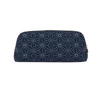Leather Pencil Case Organizer, Premium Pvc Cosmetic Bag 8x5.5x20.5cm, Dotted Lines Geometric Shapes Blue Pencil Pouch, Waterproof Makeup Travel Pouch With Anti-Scratch Padding For School Office Travel