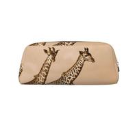 Leather Pencil Case Organizer, Premium Pvc Cosmetic Bag 8x5.5x20.5cm, Two Giraffe Running The Barren Pencil Pouch, Waterproof Makeup Travel Pouch With Anti-Scratch Padding For School Office Travel