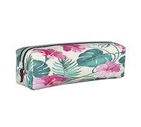 Leather Pencil Case Palm Tree Leaf Stationery Pencil Bag Makeup Pouch Portable Office Stationery Bag for Teens Girls Adults
