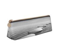 Leather Pencil Case Pencil Bag Grey Zen Stones Picture Print Zippered Pen Pouch for Work Office for Men, Women