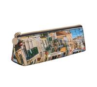 Leather Pencil Case Pencil Bag Lisbon Tram Print Zippered Pen Pouch for Work Office for Men, Women