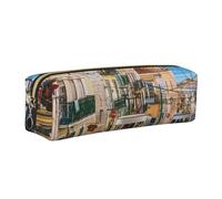 Leather Pencil Case Pencil Bag Lisbon Tram Print Zippered Pen Pouch for Work Office for Men, Women