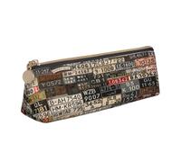 Leather Pencil Case Pencil Bag Old License Plate Print Zippered Pen Pouch for Work Office for Men, Women