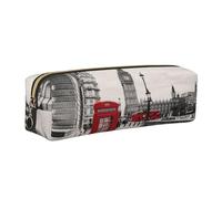 Leather Pencil Case Pencil Bag Red Phone Booth London Street Print Zippered Pen Pouch for Work Office for Men, Women