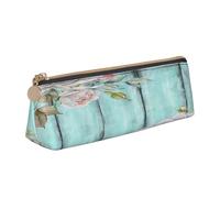 Leather Pencil Case Pencil Bag Teal Barn Door Floral Print Zippered Pen Pouch for Work Office for Men, Women