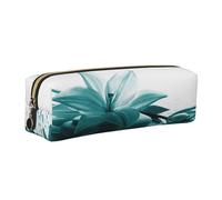 Leather Pencil Case Pencil Bag Teal Lily Print Zippered Pen Pouch for Work Office for Men, Women