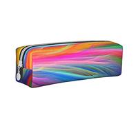 Leather Pencil Case Rainbow Ocean Stationery Pencil Bag Makeup Pouch Portable Office Stationery Bag for Teens Girls Adults