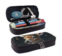 Leather Pencil Case Reindeer Pine Branches Zipped Compartments Pencil Bag Pen Cases Storage Bag