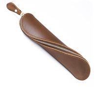 Leather Pencil Case S-Shaped Zippered Pen Pouch Elegant and Practical Pencil Cases for Adults and Students(Brown (S）)