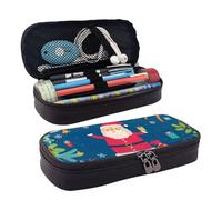 Leather Pencil Case Santa Claus Reindeer Zipped Compartments Pencil Bag Pen Cases Storage Bag