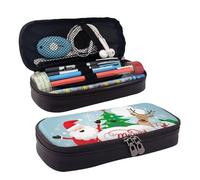 Leather Pencil Case Santa Claus Snowman Reindeer Tree Zipped Compartments Pencil Bag Pen Cases Storage Bag