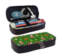 Leather Pencil Case Santa Claus with Reindeer Zipped Compartments Pencil Bag Pen Cases Storage Bag