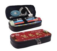 Leather Pencil Case Santa Reindeer in Sled Zipped Compartments Pencil Bag Pen Cases Storage Bag