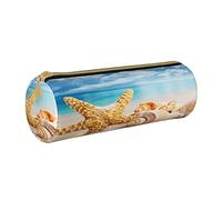 Leather Pencil Case Starfish Seashell Ocean Beach Stationery Pencil Bag Makeup Pouch Portable Office Stationery Bag for Teens Girls Adults