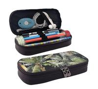 Leather Pencil Case Watercolor Tiger Monkey Trees Zipped Compartments Pencil Bag Pen Cases Storage Bag