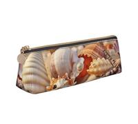 Leather Pencil Case with Zipper - Stylish Leathers Pen Holder Pen Case for Women Men - Leather Pencil Bag Seashells on the sandy beach Pen Pouch for Work, Office & Travel Pencil Pouch Aesthetic