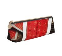 Leather Pencil Case with Zipper - Stylish Leathers Pen Holder Pen Case for Women Men - Leather Pencil Bag Red Background Playing Cards Pen Pouch for Work, Office & Travel Pencil Pouch Aesthetic
