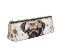 Leather Pencil Case with Zipper - Stylish Leathers Pen Holder Pen Case for Women Men - Leather Pencil Bag Cute Happy Birthday Pug Puppy Pen Pouch for Work, Office & Travel Pencil Pouch Aesthetic