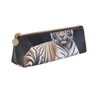 Leather Pencil Case with Zipper - Stylish Leathers Pen Holder Pen Case for Women Men - Leather Pencil Bag Tiger sitting on rock animal Pen Pouch for Work, Office & Travel Pencil Pouch Aesthetic