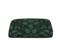 Leather Pencil Case with Zipper Stylish Pen Holder Aesthetic Pen Case for Women Men Leather Pencil Bag Hunter Green Floral Petals Pattern Pen Pouch for Work Office Travel Pencil Pouch Makeup Bag