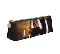 Leather Pencil Case with Zipper Stylish Pen Holder Aesthetic Pen Case for Women Men Leather Pencil Bag Three Wine Bottles and Glass Over Pen Pouch for Work Office Travel Pencil Pouch Stationery Bag