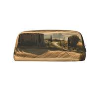 Leather Pencil Case with Zipper Stylish Pen Holder Aesthetic Pen Case for Women Men Leather Pencil Bag View of Typical Tuscany Landscape Pen Pouch for Work Office Travel Pencil Pouch Makeup Bag