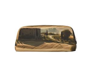 Leather Pencil Case with Zipper Stylish Pen Holder Aesthetic Pen Case for Women Men Leather Pencil Bag View of Typical Tuscany Landscape Pen Pouch for Work Office Travel Pencil Pouch Makeup Bag