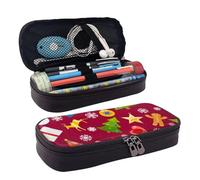 Leather Pencil Case Xmas Cake Snow Star Zipped Compartments Pencil Bag Pen Cases Storage Bag