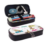 Leather Pencil Case Yoga Dogs Exercises Pug Zipped Compartments Pencil Bag Pen Cases Storage Bag