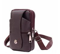 Leather Phone Bag Men Belt Bag Multifunctional Mobile Phone Belt Bag over The Shoulder Bag (Coffee, One Size)