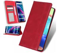 Leather Phone Case Compatible with Xreal Beam Pro, Wallet Magnetic Cover with Credit Card Slots and Flip Stand, Red
