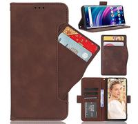 Leather Phone Case Compatible with ZTE nubia RedMagic 10 Air, Wallet Magnetic Cover with Credit Card Slots and Flip Stand, Brown