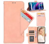 Leather Phone Case Compatible with ZTE nubia RedMagic 10 Air, Wallet Magnetic Cover with Credit Card Slots and Flip Stand, Pink