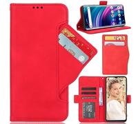 Leather Phone Case Compatible with ZTE nubia RedMagic 10 Air, Wallet Magnetic Cover with Credit Card Slots and Flip Stand, Red