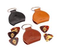 Leather Pick Holder Keyring | 3-Pack | 100% Handmade Real Leather | 3 Colour Designs | Includes 15 FREE Pick Geek Celluloid Triangle Picks | Shipped in a Kraft Gift Box | by Pick Geek