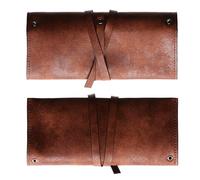 Leather Pipe Roll Case - Brown Soft Pouch for 1 Pipe - Compact Wrap-Style with Strap - Tobacco Pockets, Cleaning Tool Slots - Includes Leather Pipe Stand