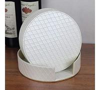Leather Placemat Coaster Set, Double-sided Leather Insulated Pad, 18cm Round Diamond Check, Anti-condensation Water Protection Tabletop, 6-piece Set Home Bar Gift