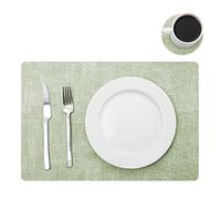 Leather Placemats and Coaster Sets 6, Large Table Mats, Waterproof & Heat Resistant Place Mats(Green)