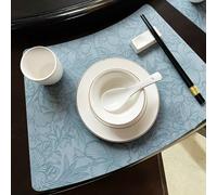 Leather Placemats Set of 10, Table Mat Kitchen 20x12 Inch Sector with Flower Pattern Sky Blue
