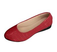 Leather Pointed Ballet Flats - Women's Wide Width Formal Shoes with Breathable Lining Solid Colour Workwear with Cushioned Arch Support & All-Day Comfort UK Size u21 Red