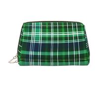 Leather Portable Zipper Blue and Green Scottish Tartan Print Makeup Bag Toiletry Clutch Travel Cosmetic Large Unisex