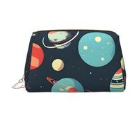 Leather Portable Zipper Outer Space Planet Print Makeup Bag Toiletry Clutch Travel Cosmetic Large Unisex