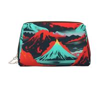 Leather Portable Zipper Volcano Bloom Print Makeup Bag Toiletry Clutch Travel Cosmetic Large Unisex