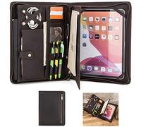 Leather Portfolio Padfolio for ipad Pro 11" Genuine Leather Smart Folio for 11-inch ipad pro 11 case with Pencil Holder Zipper Pocket Multifunctional Case for iPad 11/iPad 10.5/iPad 9.7