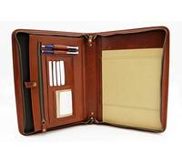 Leather Portfolio Professional Business Padfolio w/Zippered Closure |Planer Organiser Document Organizer | Men Writing Case (Cognac)