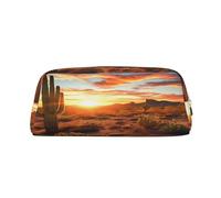 Leather Pouch For Pens, Large Capacity Pencil Case With Gold Zipper, Desert Sunset Pencil Case, Waterproof Pen Bag For Travel, School, Office Organizer, Pen Pouch Holder Stationery Organizer