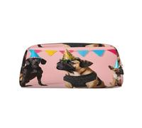 Leather Pouch For Pens, Large Capacity Pencil Case With Gold Zipper, French Bulldog Print Pencil Case, Waterproof Pen Bag For Travel, School, Office Organizer, Pen Pouch Holder Stationery Organizer