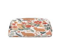 Leather Pouch For Pens, Large Capacity Pencil Case With Gold Zipper, Funny Cats Birds Flowers Pencil Case, Waterproof Pen Bag For Travel School Office Organizer, Pen Pouch Holder Stationery Organizer